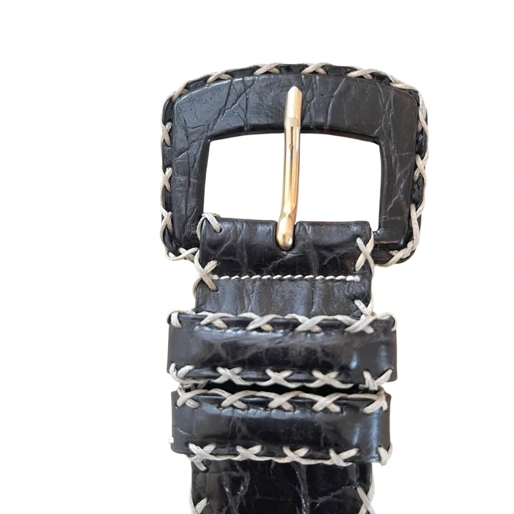 Italian Leather Black Croc Embossed Wide Waist Oversized Belt Maximalist Size S